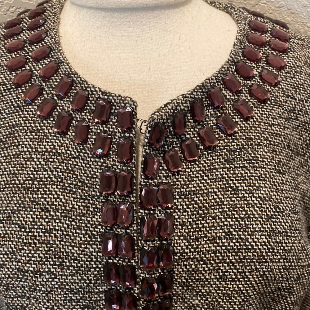Dana Buchman Beaded Tweed Blazer w/ Metallic Gold Shimmer Thread EUC Sz 14 - Picture 3 of 11